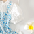 Blue floral print puff sleeve fit & flare girls dress with heart sling bag