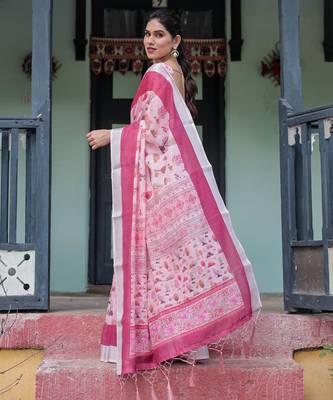 pink color Ready to wear saree with unstitched blouse 3