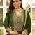 Floral embroidered silk blend v neck kurta trosuer & dupatta set