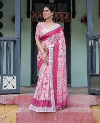 pink color Ready to wear saree with unstitched blouse 5