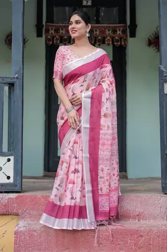 pink color Ready to wear saree with unstitched blouse