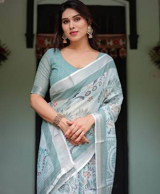 pastel green color Ready to wear saree with unstitched blouse 1