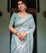 pastel green color Ready to wear saree with unstitched blouse