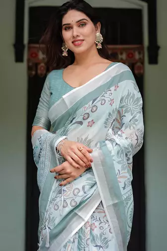 pastel green color Ready to wear saree with unstitched blouse