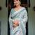 pastel green color Ready to wear saree with unstitched blouse