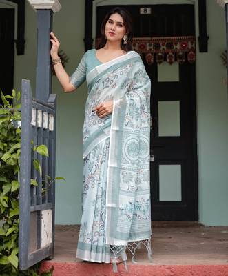 pastel green color Ready to wear saree with unstitched blouse 3