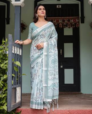 pastel green color Ready to wear saree with unstitched blouse 4