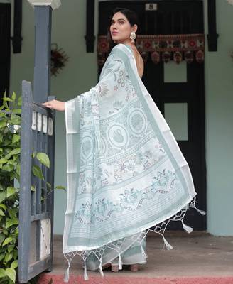 pastel green color Ready to wear saree with unstitched blouse 5