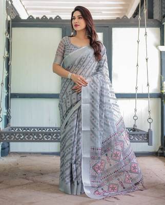 grey color Ready to wear saree with unstitched blouse 1