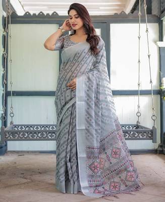 grey color Ready to wear saree with unstitched blouse 2