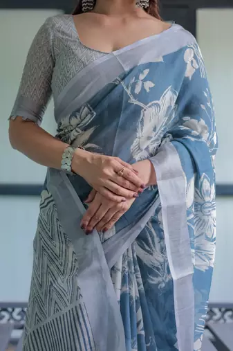 blue ready made saree