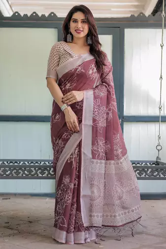 wine color Ready to wear saree with unstitched blouse