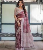 wine color Ready to wear saree with unstitched blouse