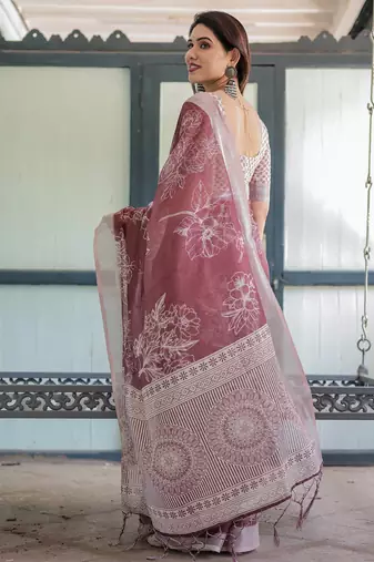 wine color Ready to wear saree with unstitched blouse