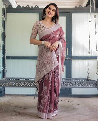 wine color Ready to wear saree with unstitched blouse 3