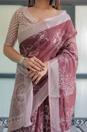 wine color Ready to wear saree with unstitched blouse