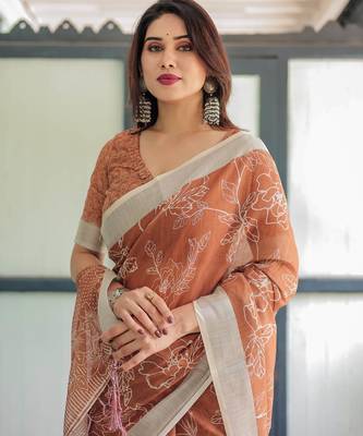 orange colour Ready to wear saree with unstitched blouse 3