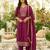 Floral embroidered silk blend v neck kurta trosuer & dupatta set