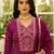 Floral embroidered silk blend v neck kurta trosuer & dupatta set