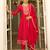 Floral embroidered silk blend v neck kurta trosuer & dupatta set