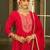 Floral embroidered silk blend v neck kurta trosuer & dupatta set