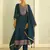 Floral embroidered silk blend v neck kurta trosuer & dupatta set