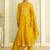 Floral embroidered silk blend v neck kurta trosuer & dupatta set