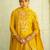 Floral embroidered silk blend v neck kurta trosuer & dupatta set