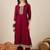 Floral embroidered silk blend round neck kurta trosuer & dupatta set