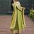 Floral embroidered silk round neck kurta trosuer & dupatta set