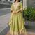 Floral embroidered silk round neck kurta trosuer & dupatta set
