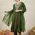 Floral embroidered silk blend v neck kurta trosuer & dupatta set