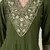 Floral embroidered silk blend v neck kurta trosuer & dupatta set