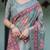 sage green color Ready to wear saree with unstitched blouse