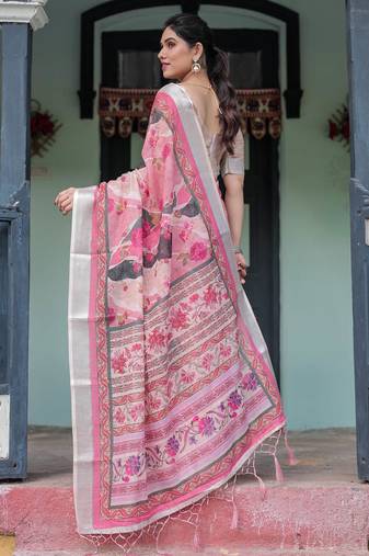 pink color Ready to wear saree with unstitched blouse