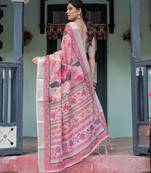 pink color Ready to wear saree with unstitched blouse