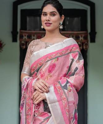 pink color Ready to wear saree with unstitched blouse 2