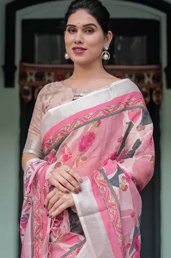 pink color Ready to wear saree with unstitched blouse