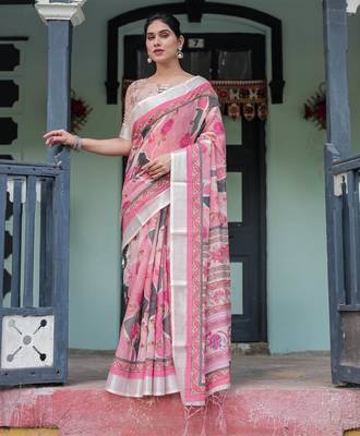 pink color Ready to wear saree with unstitched blouse 3
