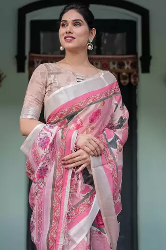 pink color Ready to wear saree with unstitched blouse