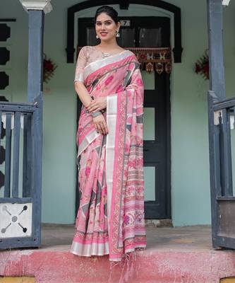 pink color Ready to wear saree with unstitched blouse 5