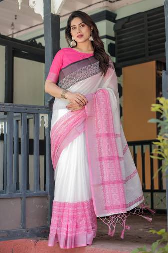 pink color Ready to wear saree with unstitched blouse