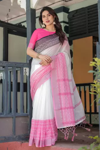 pink color Ready to wear saree with unstitched blouse