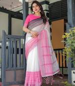 pink color Ready to wear saree with unstitched blouse
