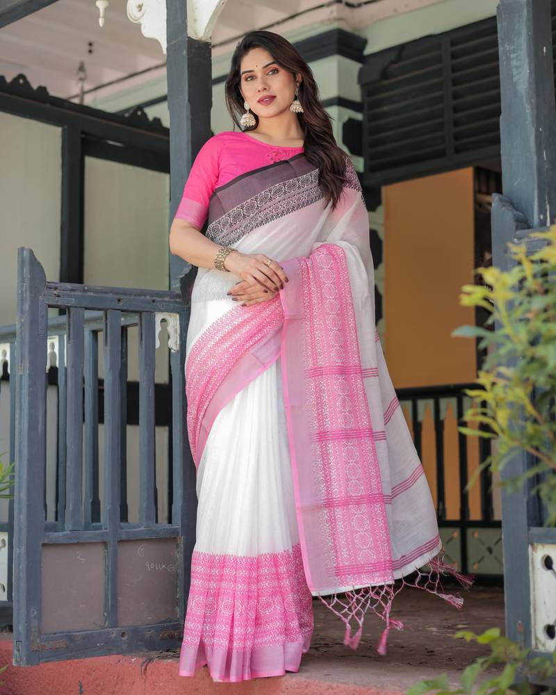 pink color Ready to wear saree with unstitched blouse