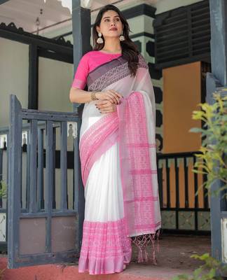pink color Ready to wear saree with unstitched blouse 2