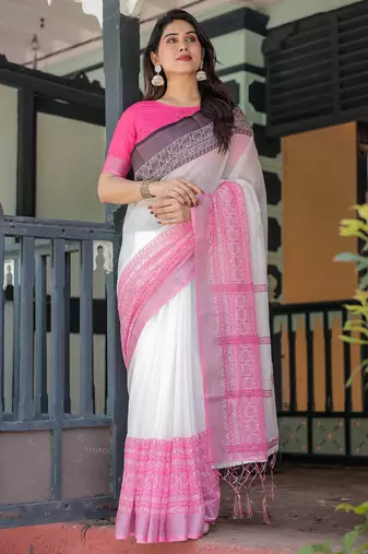 pink color Ready to wear saree with unstitched blouse