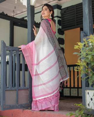 pink color Ready to wear saree with unstitched blouse 5