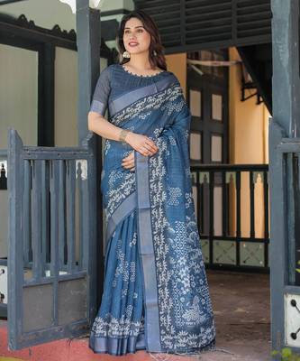 blue colour Ready to wear saree with unstitched blouse 5