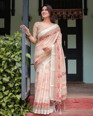 beige pre-stitched saree 2